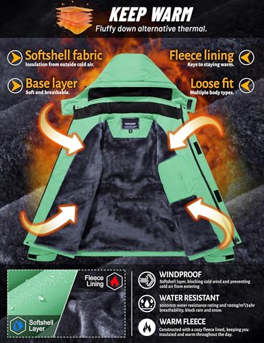 Image of TACVASEN Men's Winter Skiing Jackets Water Resistant Fleece Coats Insulated Thermal Snowboard Jacket Parka Raincoat with Hood