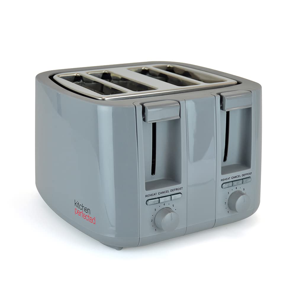 Demo Grey 4 Slice Toaster Wide Slot 7 Browning Settings Defrost Reheat High Lift