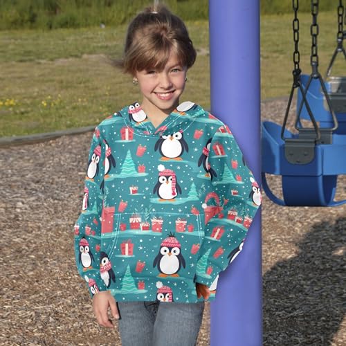 Kids Hoodies Sweaters Christmas Xmas Penguin Hooded Sweatshirts with Big Pockets for Boys Girls B04004224
