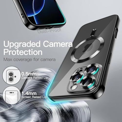Image of VONZEE Electroplating Transparent Clear Logo Back Cover TPU Compatible with iPhone 16 Pro Case, Compatible with Magsafe, Full Body & Individual Camera Protection for Each Lens for Men & Women (Black)