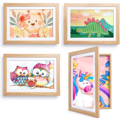 Kromapolis Lot de 4 Cadre Pour Dessin Enfant à Changer Format Cadre Photo A4 En MDF Dessiner...