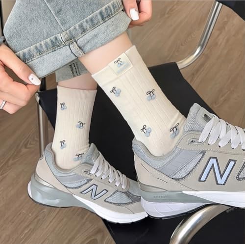 Image of Women's Cute Crew Socks, Casual Athletic Cotton Bowknot Cherry Calf Novelty Socks for Women