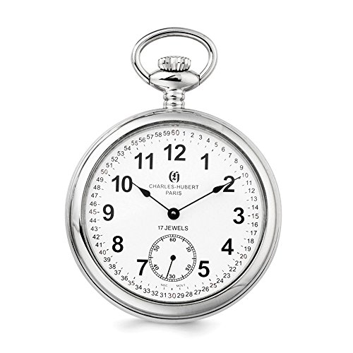 Charles Hubert Stainless Steel Men's Open Face Pocket Watch 14.5
