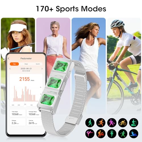 Mingtawn Women's Smart Bracelet with 2 Bands, Health Fitness Tracker, 24/7 Heart Rate/Blood Oxygen/HRV/Sleep Monitor, Fashion Emerald Wristband with Message/Call Reminder Free Subscription (Silver) — view 4