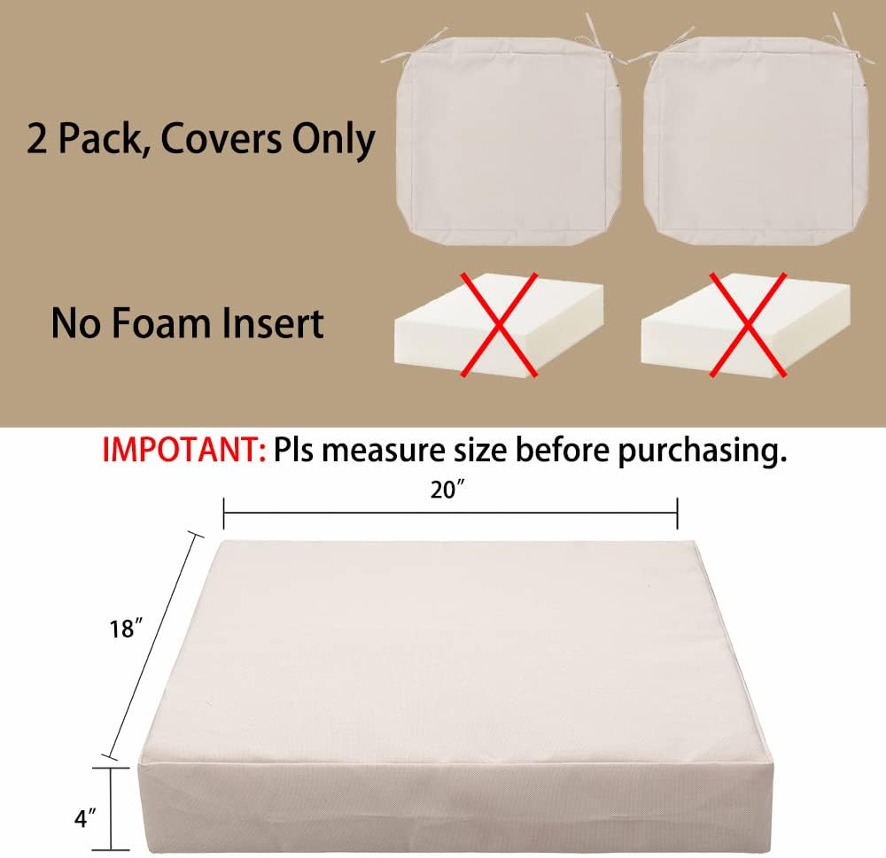 Magpie Fabrics Indoor Outdoor Patio Replacement Cushion Cover with Ties 2 Pack, Loveseat Chair Couch Slipcover Water Repellent UV Resistant Decor for Home Garden(Recycled Cream White, 20x18x4 Inch)