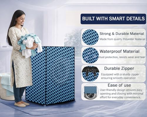 Image of Stylista Washing Machine Cover Compatible for IFB 6.5 Kg Fully-Automatic Front Loading Elena ZX Argyle Pattern Blue