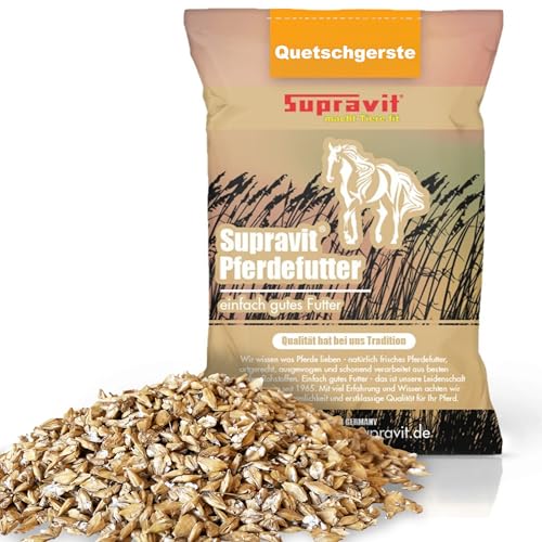 Supravit Gerste gequetscht 20kg Sack | Natürliche Gerstenflocken für Pferd und Ponys | Quetschgerste als Futter mit hohem Energiegehalt | Hochwertiges Pferdefutter, energiereiche Tiernahrung
