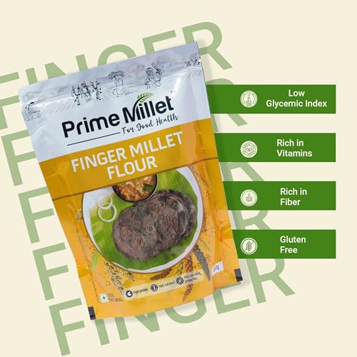 Image of Prime Millet For Good Health Organic Finger Millet Flour (Ragi Atta) | Whole Finger Millet Grain | High Fiber | Stone Ground | Premium Quality Flour for Roti, Dosa & Healthy Meals, 1.5kg(Pack of 2 x 750g)