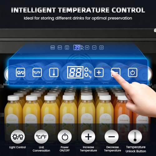Image of Mojgar 24 Inch Beverage Refrigerator, Under Counter Beverage Fridge for 190 Cans, Indoor & Outdoor Under Counter Refrigerator | Built-in & Freestanding | Low Noise, Stainless Steel Door