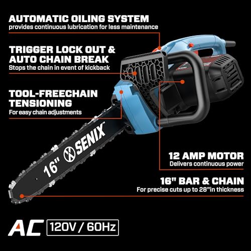 SENIX 12-Amp 16-Inch Corded Chainsaw