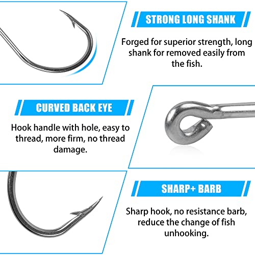 Octopus Beak Hooks,60Pcs/100Pcs Stainless Steel Saltwater Fishing Hooks Suicide Bait Jig Big Game Offset Circle Hooks 4/0-100Pcs #TOP1