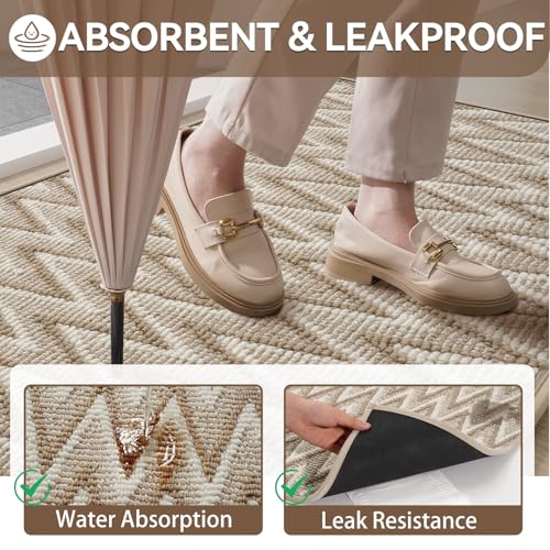 Image of Indoor Door Mat 17x30, Dirt Resistant & Absorbent Doormat for Entryway Inside, Non-Slip Rubber Backing Front Door Mat Indoor Entrance, Low-Profile, Washable, Brown