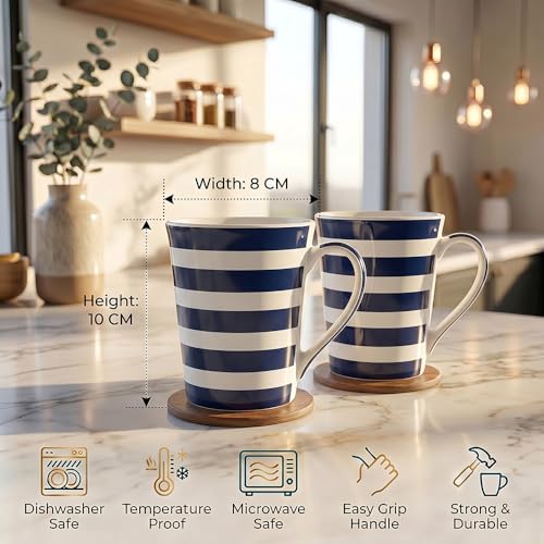 Image of U.P.C. Milk Mug Set of 2 | Ceramic & Bone China Coffee Milk Cups | Designer Printed Tea Coffee Mug Set | Large Capacity Milk Mugs | Microwave Safe Cup Set (UPC MM-103)