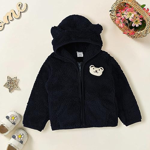 𝗣olar Fleece Jacket for Kids Full-Zip Puffy Thicken Windproof 𝗧𝗲ddy Outerwear Solid Hooded Coat with Poceket3