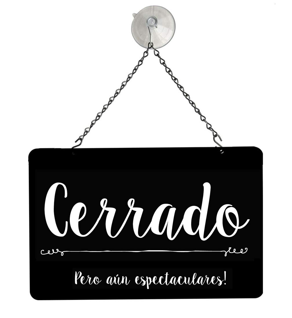 NAHANCO NMSKABSE Spanish Come In We're Awesome Open/Closed Metal Hanging Sign Kit, 12”W x 8”H, Black/White