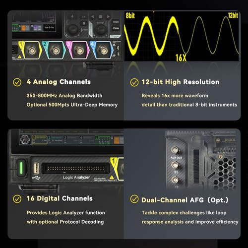 Image of RIGOL MHO934 Digital Oscilloscope,350MHz,4GSa /s,12-bit,4+16 Ch,Wi-Fi & Bluetooth,Type-C Power,Optional AFG,Ultra-Portable
