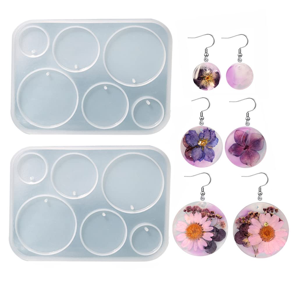 Resin Earring Mold Silicone-2PCS Earring molds for Epoxy Resin Casting of Round with Hole,DIY Resin Jewelry Molds for Pendant, Earrings, Necklace, Keychains
