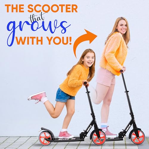 Image of Hurtle Scooter for Kids Ages 8+, Adult Scooter Foldable w / 200mm Big Wheels, 2 Wheel Stunt Scooters for Teenagers, Lightweight Kick Scooter, Adjustable Handlebar, Alloy Anti Slip Deck w /Carrying Strap