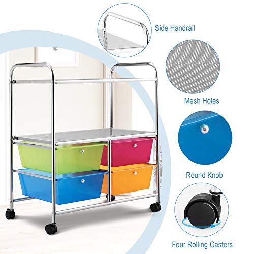 image for RELAX4LIFE Storage Cart W/Four Drawers, Wheels and Two Shelves, Stable