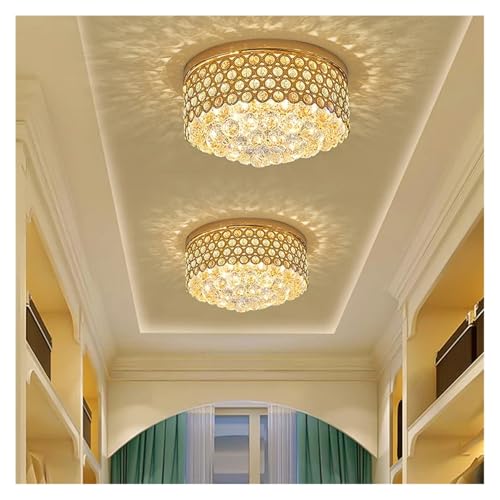 Lustre boule de cristal moderne plafonnier doré 40cm lumière froide