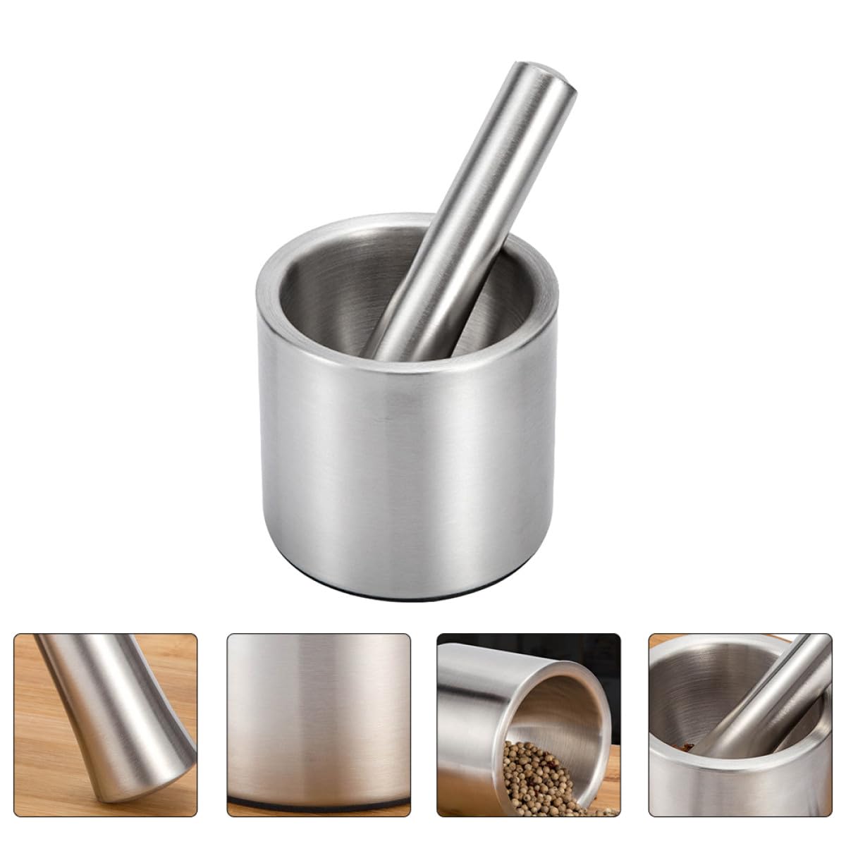 CLISPEED Mortero de Cocina Acero Inoxidable 15 CM Cuenco y Martillo Manual, Antideslizante, para Moler Hierbas, Frutos Secos y Uso Doméstico