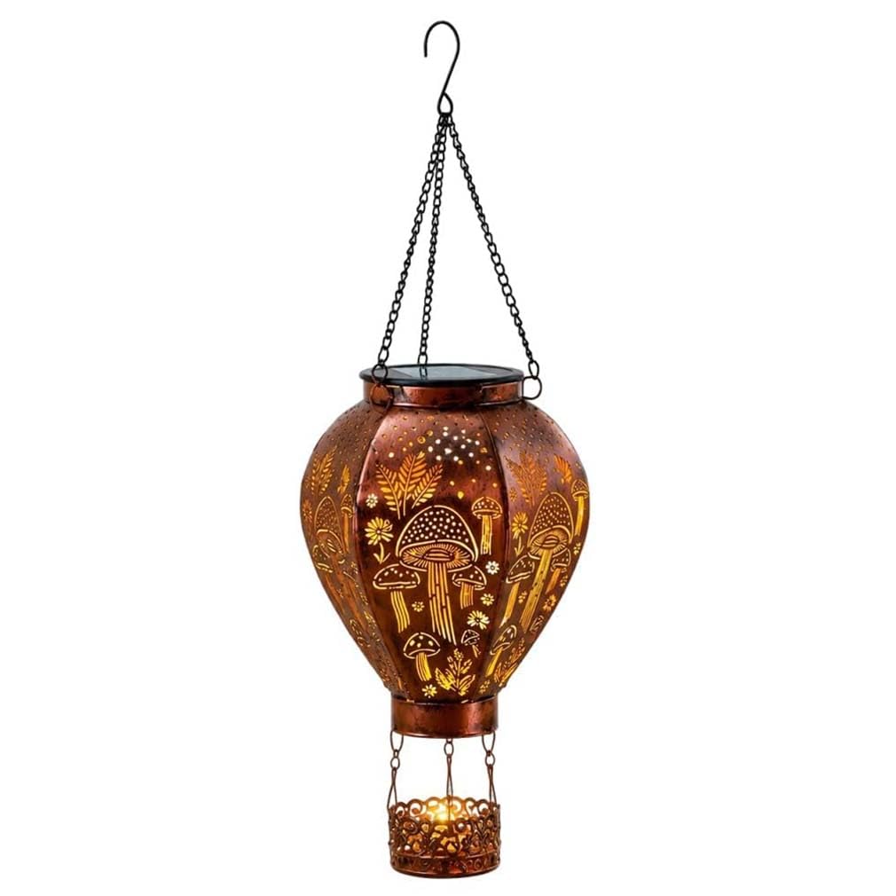 Solar-Powered Hot Air Balloon Lantern, Hummingbird/Mushroom Hanging Solar LED Lights Outdoor Waterproof, Portable Decorative Outdoor Lamp Made of Metal for Garden, Patios & Pathway (Mushroom)