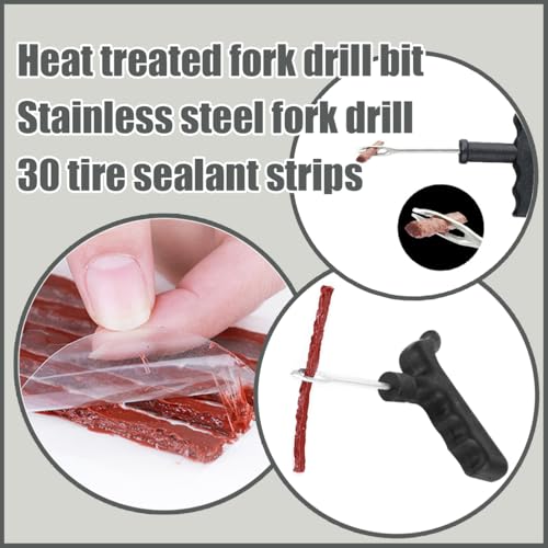 Image of 32PCS Car Tire Repair Kit with Plug, 2PCS T Handle Vehicle Tire Repair Tools with 30PCS Strings, Auto Patch Set to Fix Punctures Plug Flats, Universal for Tractor, ATV, Motorcycle