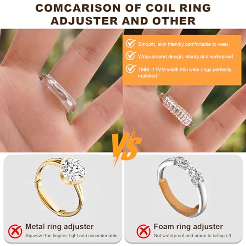 Image of Ring Sizers for Loose Rings, Invisible Size Adjuster Silicone, Guards Spacer Tightener Resizer Fitter for Women Men, Make Smaller Without Resizing Thick Band (See-Through, 14)