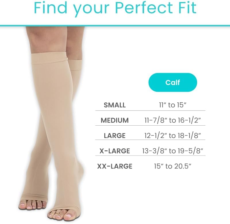 Vive 20-30 mmHg Medical Grade Compression Socks for Women & Men Open Toe - Knee High Support Stockings for Varicose Veins, Lymphedema, Plantar Fasciitis, Pregnancy, Restless Legs Syndrome, Swelling - Image 4