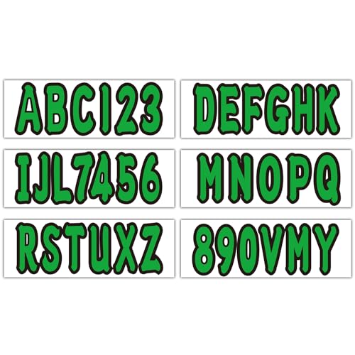 Image of 3 inch Registration Numbers and Letters Marine Sticker Decal | 4 Sets Alpha-Numeric Vinyl Letter for Jet Ski PWC Personal Watercraft Green