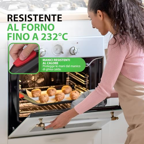 NutriChef Set 3 Teglie da Forno Antiaderente, Acciaio al Carbonio con Rivestimento Grigio, Maniglie in Silicone Rosso, 4.5 Litri, Nero - immagine 6