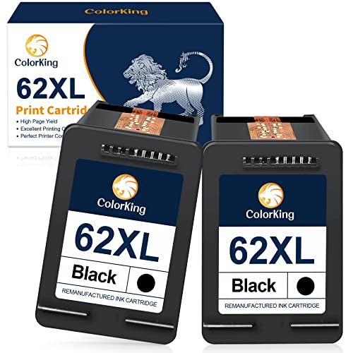 ColorKing Remanufactured Ink Cartridge Replacement for HP 62 XL 62XL Ink Cartridge for HP Envy 7645 5660 7640 5540 5640 5661 OfficeJet 5740 250 200 5746 Printer Ink Cartridge (2 Black)