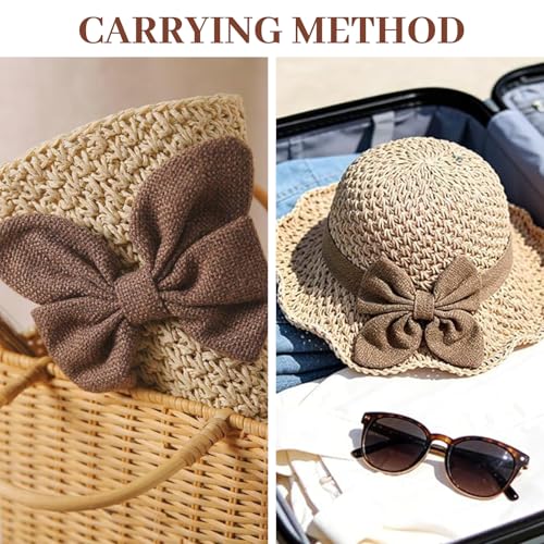 Sombrero de paja tejido elegante con moño para mujer miniatura 7