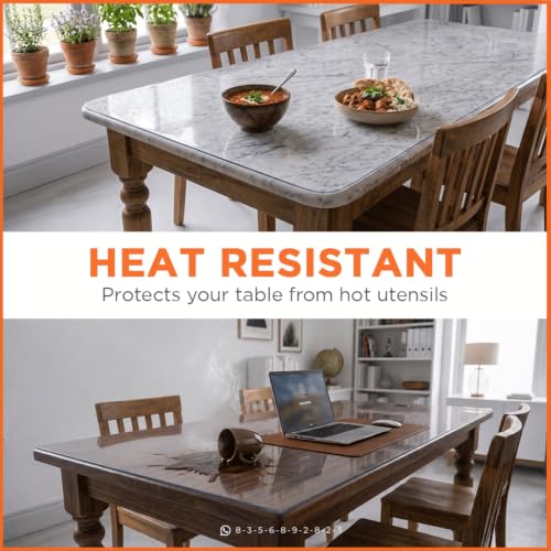 Image of Qlarity Covers Clear 1.5mm PVC Table Cover 52X35 Inch, Table Mats Protector | Durable transparent plastic sheet for table protects against stains, scratches, heat and everyday dining table damage