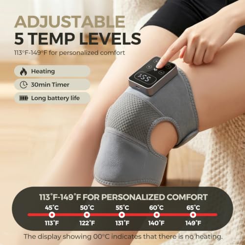 Masajeador portátil inalámbrico con calefacción para rodilla y hombro, batería de 3000mAh, 5 niveles de calor, 3 modos de vibración, diseño 2 en 1 con ajuste de gancho y tira extensible miniatura 3
