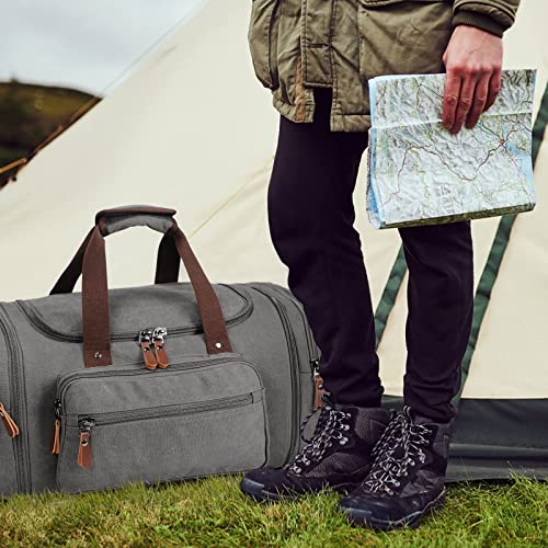 Image of Duffle Bag for Men 45L /55L Canvas Travel Bag with Shoe Compartment Waterproof Weekender Overnight Bag Duffel Bag, Grey, Duffle Bag for Travel With Shoe Compartment