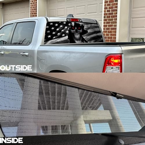 Image of Skull American Flag Rear Window Decal for Truck,Black Flag Skull Truck Rear Window Decal,American Flag Decals for Truck Car SUV (Skull,65x17in)