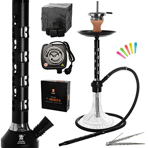 Kaya ELOX Eco Pentagon Komplett Set 64cm - Alu Wasserpfeife mit 1 Anschluss, Elektrischer Kohleanzünder, 1kg Kohle und…