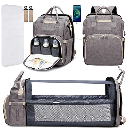 Image of GreenTaya Diaper Bag Backpack, Large Baby Diaper Bags for Boys Girls, Baby Bag with USB Charging Port, Multifunction Waterproof Travel Back Pack for Moms Dads, Grey