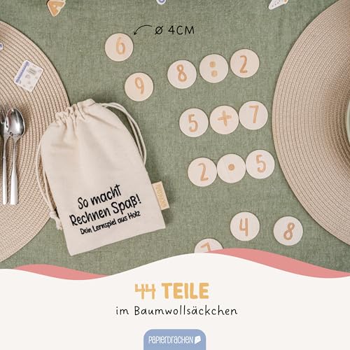 Papierdrachen Holzspielset Rechenspiel - Einmaleins - Pädagogisch Wertvoll, umweltfreundlich & tragbar - Ideal für Zuhause & unterwegs - Set 2