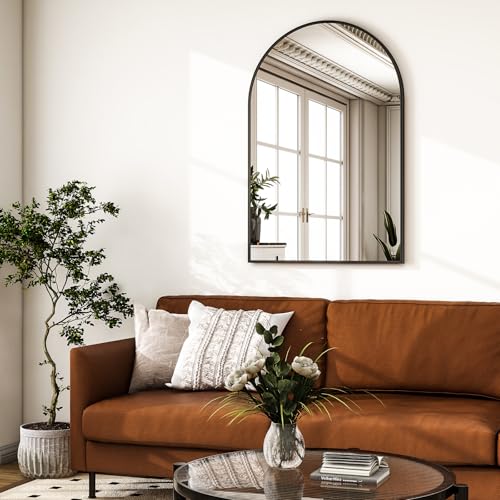 Image of HARRITPURE 16 inchx24 inch Arched Bathroom Mirror - Black Wall Mounted Mirror - Black Arch Mirror - Aluminum Alloy Frame Bathroom Mirror Living Room, Bedroom, Bathroom and Entryway