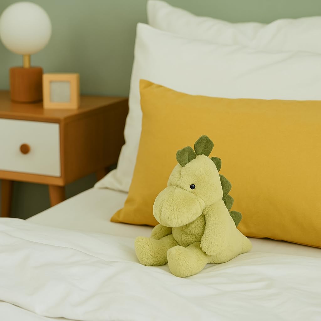 PLIC - Doudou Bouillotte Dinosaure, Peluche Chauffante Micro-Ondes, Sac de Billes Amovible, Chaud & Froid pour Coliques & Bobos, Housse Lavable