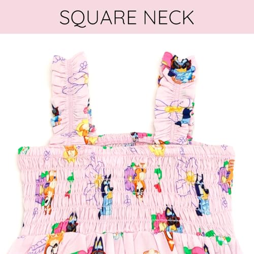 Bluey Girls Square Neck Smocked Maxi Dress Toddler to Big Kid Sizes (2T - 10-12)3