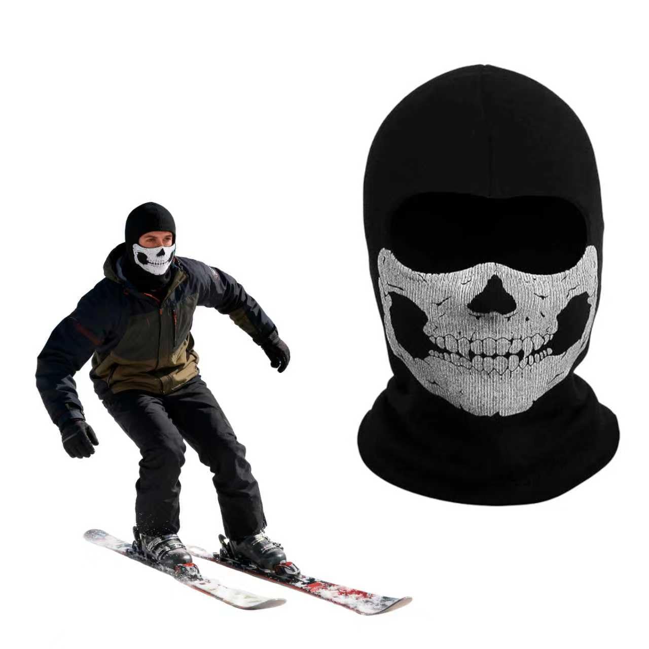 Skeleton Ghost Mask, Balaclava Full Face Covering Skeleton Mask, Knitted Warm and Windproof Suitable for Skiing, Cycling, Role Playing, Skateboarding, Outdoor Sports Black