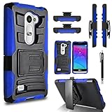 LG Escape 2 Case, LG Spirit LTE Case, Combo Rugged Shell Cover Holster with Built-in Kickstand and Holster Locking Belt Clip Blue + Circle(TM) Stylus Touch Screen Pen