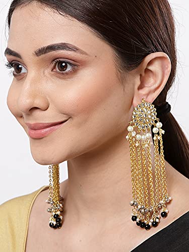 Image of Karatcart Kundan Tassel Earrings for Women (Pink and Green Beads)