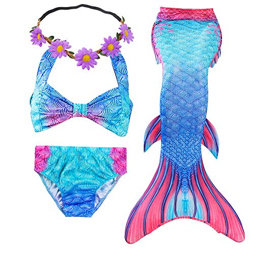 Fishtailfun Mermaid Swimsuit Costume Cosplay Mermaid Tails for Swimming for Girls, Princess Bikini Set