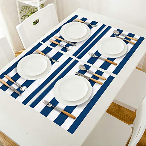 Nautical Placemats Set Of 6 Gray And White Striped, Nautical Placemat For Dining Table Decorations, Heat-Resistant Washable Table Mats For Kitchen Dinner Ocean Theme Party #TOP2