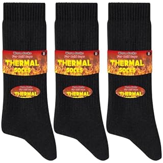 Niofind Thick Warm Thermal Socks for Men Women, Full Cushion Winter Socks, Crew Length Black Heavy Duty Heated Cotton Boot Sock for Work Outdoor Walking, Hiking, Running, Black, 9-12, 3 Pairs