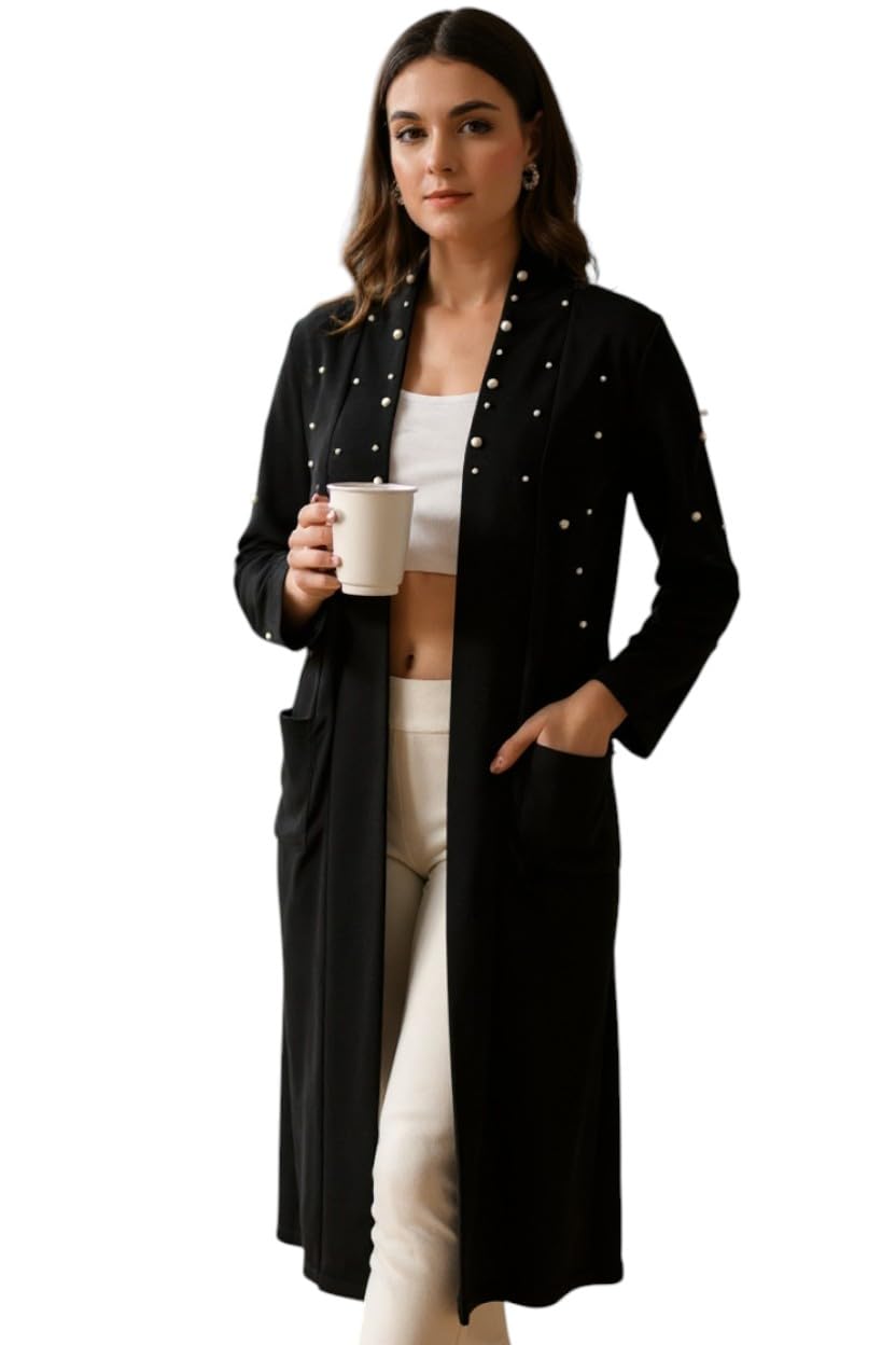 Women’s Long Pearl Shrug with Front Pockets – Stylish for Casual